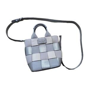 KATE SPADE NY Basket Metallic Mini Leather Tote Platinum Grey RP $359